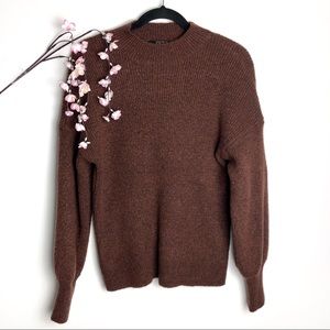 Forever 21 Rust Brown Wool Knit Mock Neck Open Back Sweater